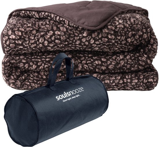 Soulsnooze Teddy Dekbed Panter Antraciet 240×220 - 2-in-1 Dekbed Zonder Overtrek - Wasbaar Dekbed zonder Hoes - Deken - Bedsprei - Fluffy Plaid