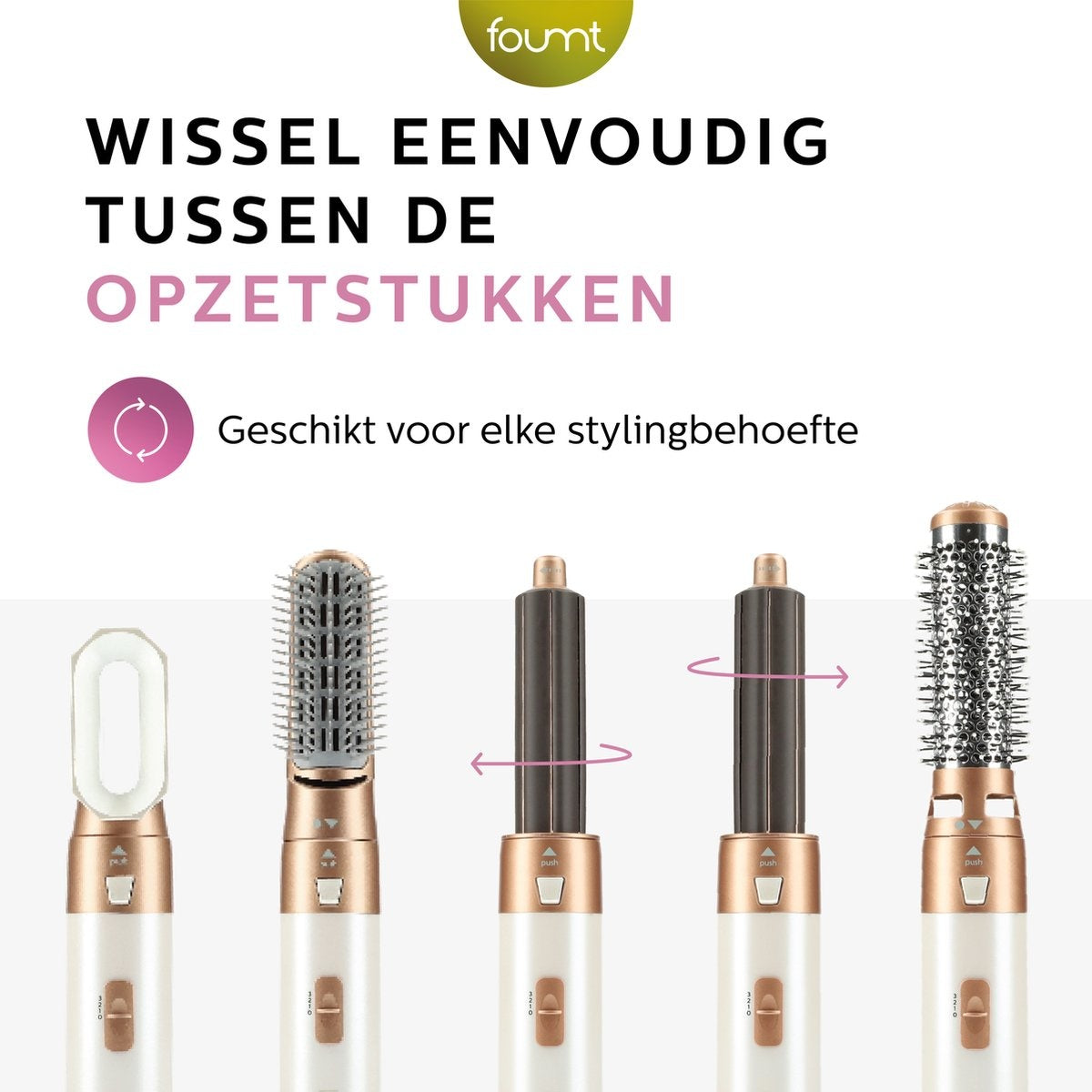 Fineza Multifunctionele Krultang - 5 in 1 - Föhnborstel - Krulborstel - Kort & Lang Haar - 800W - Wit