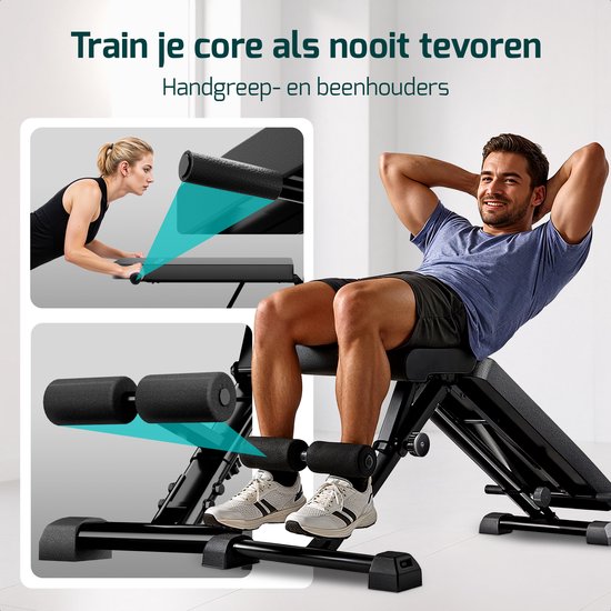 FITAGE Fitnessbank - Fitness Halterbank tot 300KG - Verstelbaar - Inklapbaar - Zwart