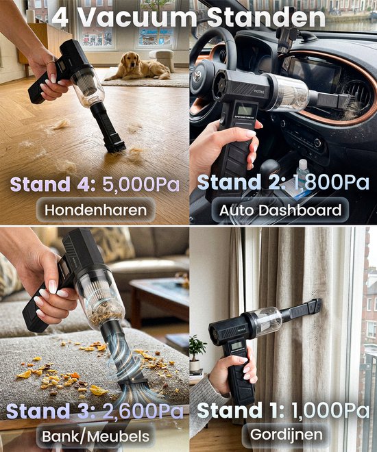 Kruimeldief Snoerloos met Air Duster 130.000 RPM - Auto Stofzuiger Draadloos - Kruimelzuiger - Handstofzuiger - Luchtblazer op accu - Perslucht - Turbo Fan