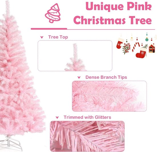Coast Kunstkerstboom Roze – 75 x 75 x 150 cm – Met Glittertakken en Opvouwbare Metalen Standaard