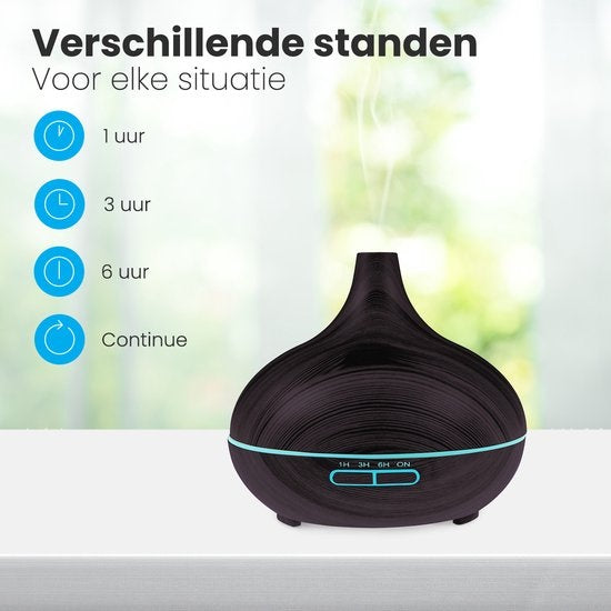 Auronic Aroma Diffuser - 300 ml - Luchtbevochtiger - 7 LED Kleuren - Incl. 2x Olie - Donkerbruin