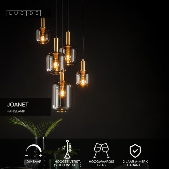 Lucide JOANET - Hanglamp - Ø 66 cm - 2xE27 - Fumé