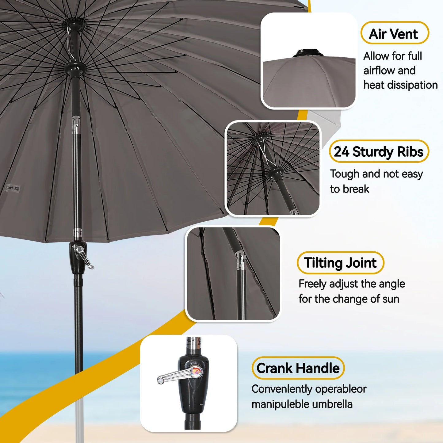 Angel Living 250 cm Kantelbare Tuinparasol Appelgroen – Handslinger, UV-bescherming, Aluminium Frame