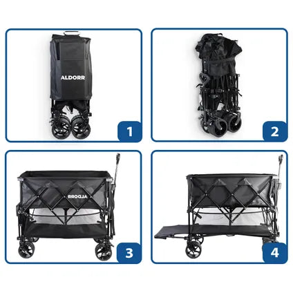 Aldorr Bolderkar XXL - Zwart - 400 Liter - Draagkracht 300 kg - All-Terrain Wielen met Rem - Opvouwbaar - 97 x 123 x 57 cm