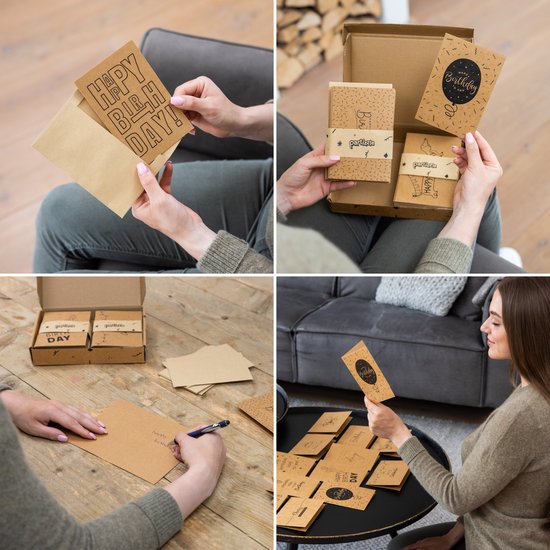 Partizzle 36x Duurzame Verjaardagskaarten met Envelop Set - Ansichtkaarten Versturen - Leuke Kraft Verjaardag Kaarten - Volwassenen - 15x10 cm