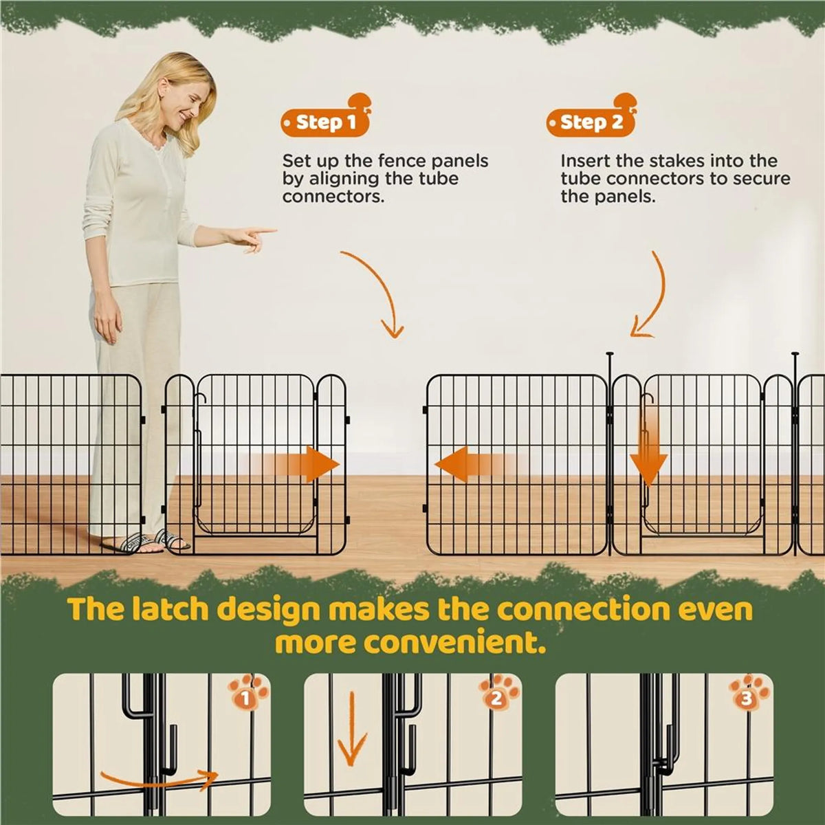 Yaheetech Veilige en Flexibele Hondenren met 8 Elementen 60 cm – Strak Zwart – Metaal