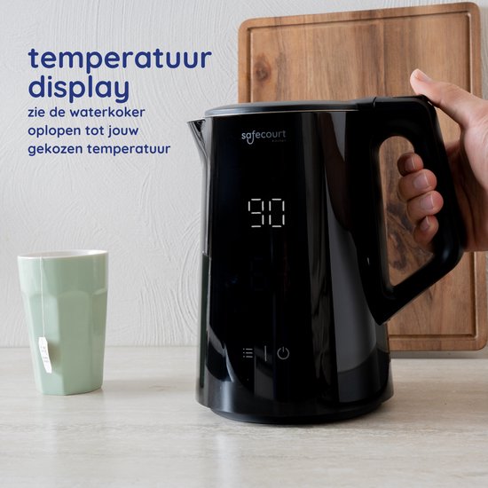 Safecourt Kitchen smart waterkoker - Warmhoudfunctie - 5 temperatuurinstellingen - 1,7 L - Zwart