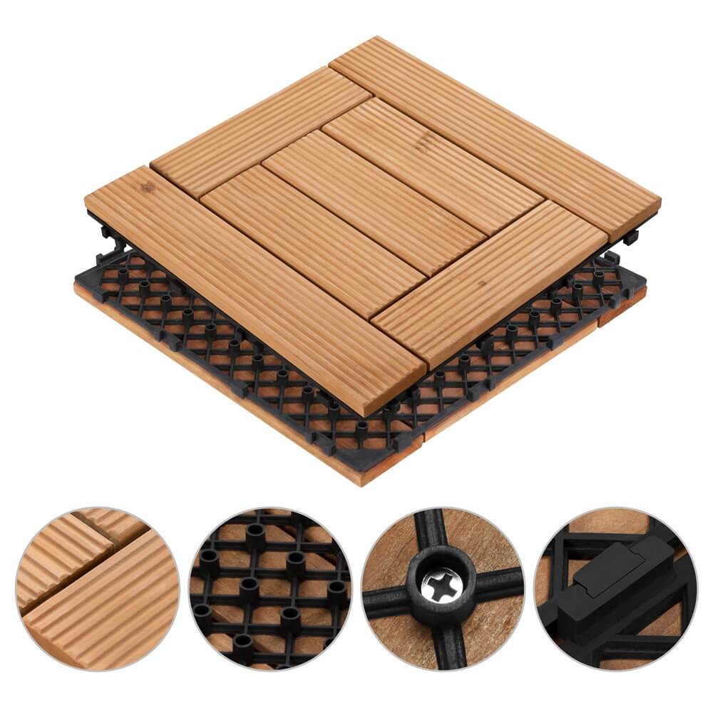Yaheetech Houten Terrastegels Set van 27 - Dennenhout - 30,5 x 30,5 cm - Inkliksysteem - Antislip - Voor Binnen en Buiten