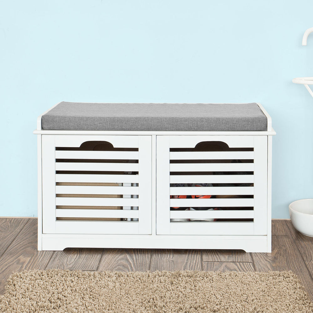 Sale SoBuy FSR23-K-W Moderne Schoenenbank Schoenkist Met Zitkussen 2 Manden Wit Ca.