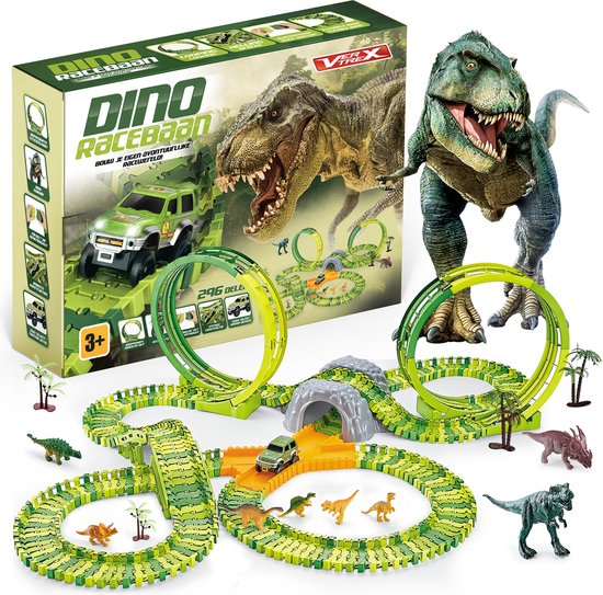 Vertrex 260-delige Dinosaurus Racebaan XXL - Dino Speelgoed - Met 2x Zelfrijdende Safari Auto
