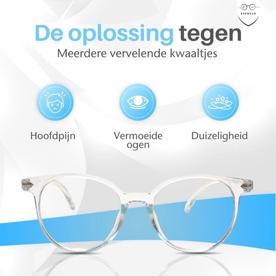 LC Eyewear Beeldschermbril - Blauw Licht Bril - Incl. Brillenkoker - Unisex - Transparant Blauw