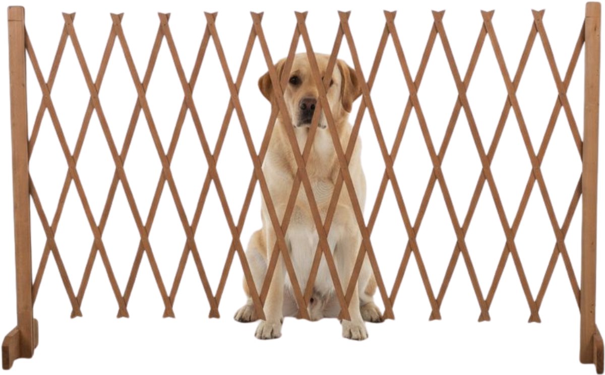 maxxpro - Hondenhek Uittrekbaar - 30 tot 117 cm - Naturel Hout - 90 cm Hoogte - Voor Trap of Deuropening - Veiligheidshekje & Afzettingshekje - Compact & Verstelbaar