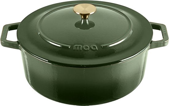 MOA Gietijzeren Braadpan - 7,2L - Voor Alle Warmtebronnen incl. Inductie - Met Deksel - Ø 30cm - Anti-Aanbaklaag - Groen