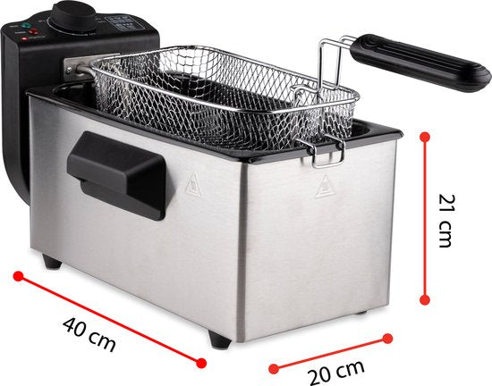 alpina Friteuse - Frituurpan - 3 Liter - 2000 Watt - Roestvrij Staal - Met Thermostaatknop