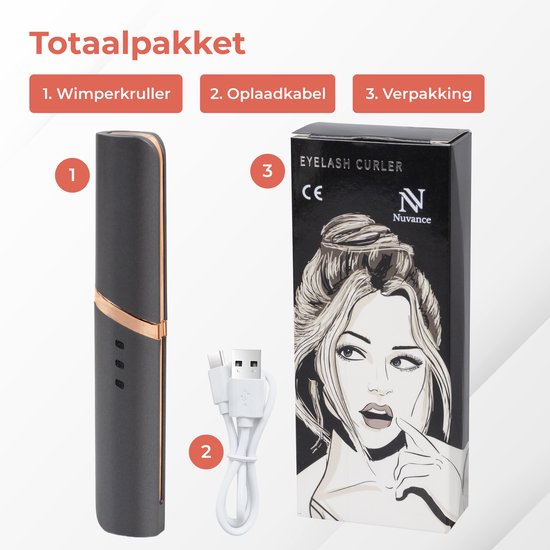 Nuvance - Elektrische Wimperkruller - Eyelash Curler - Verwarmde Wimperkruller - Lash Lift - 3 Temperatuurstanden - USB Oplaadbaar