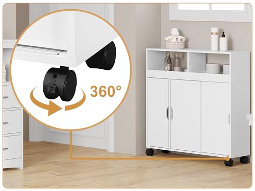 Eugad Badkamerkast met Wielen Multifunctioneel - Wit MDF - 70 x 20 x 71,5 cm