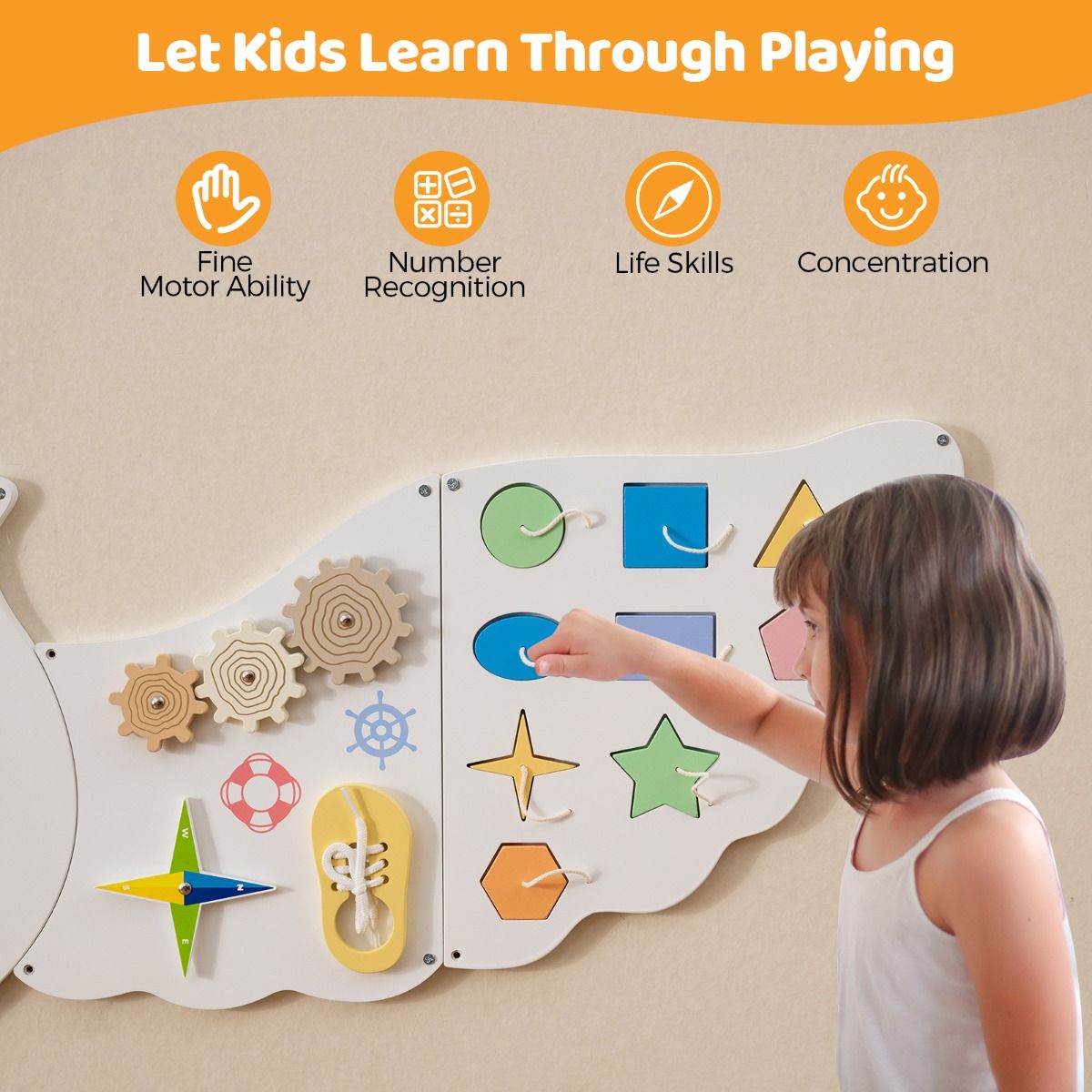 Coast Wandactiviteitenbord Uil - 11-in-1 educatief activiteitenbord - Montessori speelgoed - wit