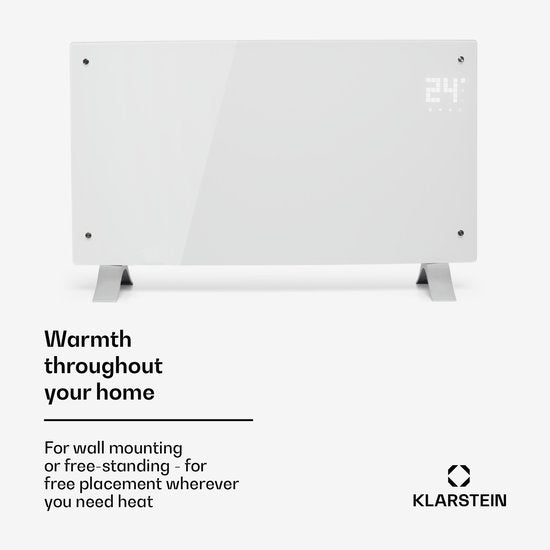 Klarstein energiezuinige, elektrische verwarming voor thuis, 2000 W slimme, vrijstaande, energiezuinige convectorkachel met thermostaat, slank draagbaar design, stille verwarming, opslagverwarming en wandgemonteerde paneelverwarming