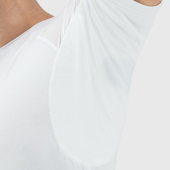 Anti Zweet Shirt - Fibershirts® - Ingenaaide Okselpads- Ondershirt - Wit - Ronde Hals - Heren - Maat S