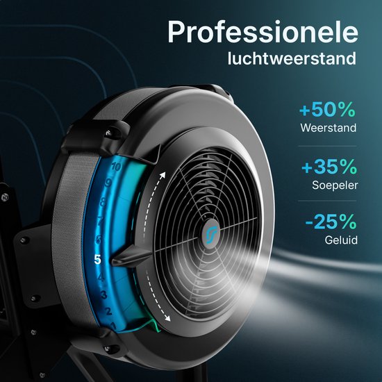 Flowsense Roeitrainer op Luchtweerstand – Professionele Roeimachine – 10 Weerstandsniveaus – Inklapbaar – Full Body Workout – Bluetooth App & LCD Monitor – Max. 200 kg – Roeitrainers - Voor Thuis & Sportschool