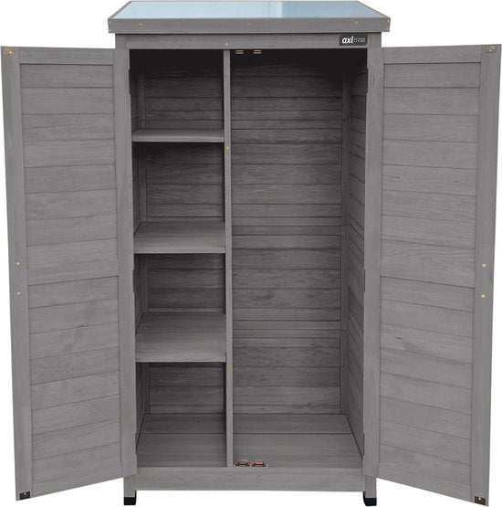 AXI Hugo houten opbergkast Warm Grijs - Tuinkast met Verzinkt dak - 3 legplanken en bodem - FSC hout - Magneetsluiting - 85x52x174cm