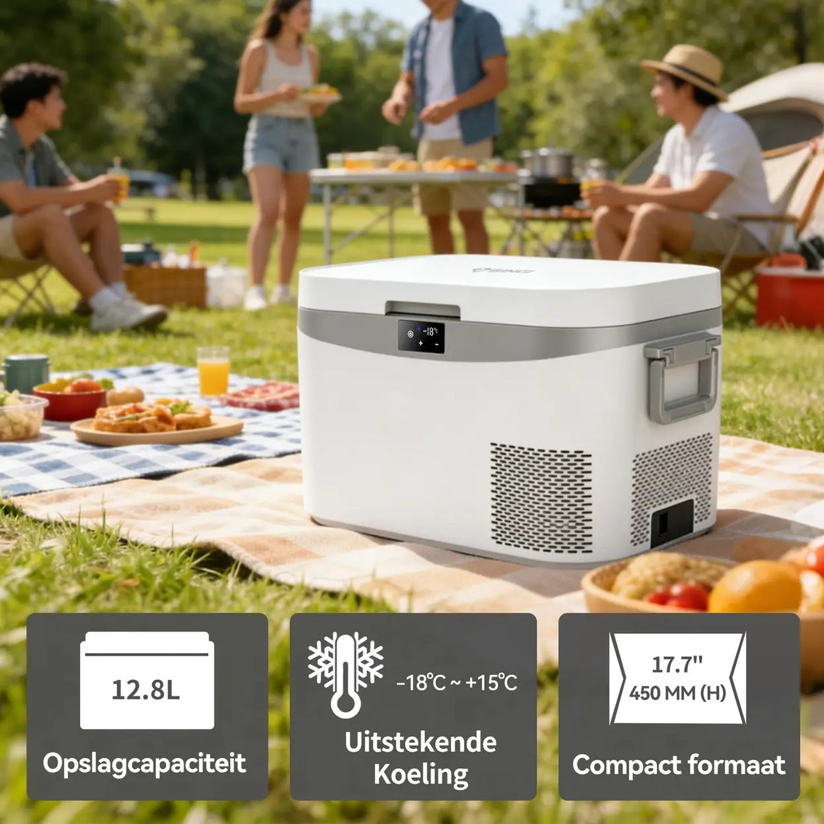 Bingi Draagbare Compressor-Autokoelkast 12,8L - Multivoltage 12V/24V/230V - 46,5 x 32 x 28 cm