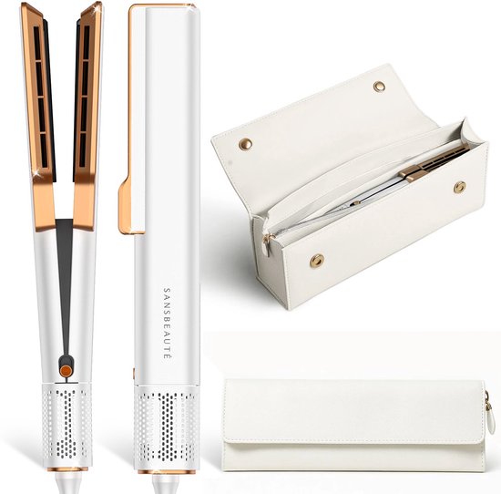 Sansbeauté® Sanstraight Stijltang Wet-to-Dry met Reisetui - 2 in 1 - Haardroger & Stijltangen - Coldshot - 80℃ t/m 140℃ - Hair Straigthener - Haartang - Haar stijltang - Lisseur Cheveux - Alternatief Stoomstijltang
