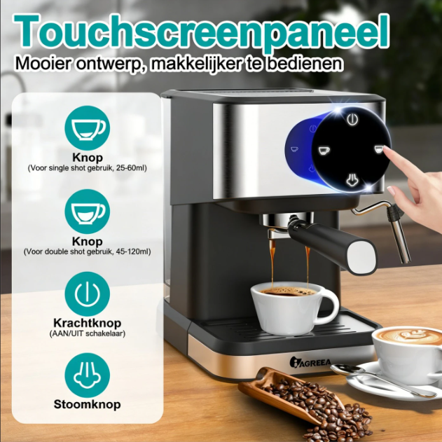 Iagreea Espressomachine CM3050 - 20 Bar - Stoompijp - 1,5L - RVS