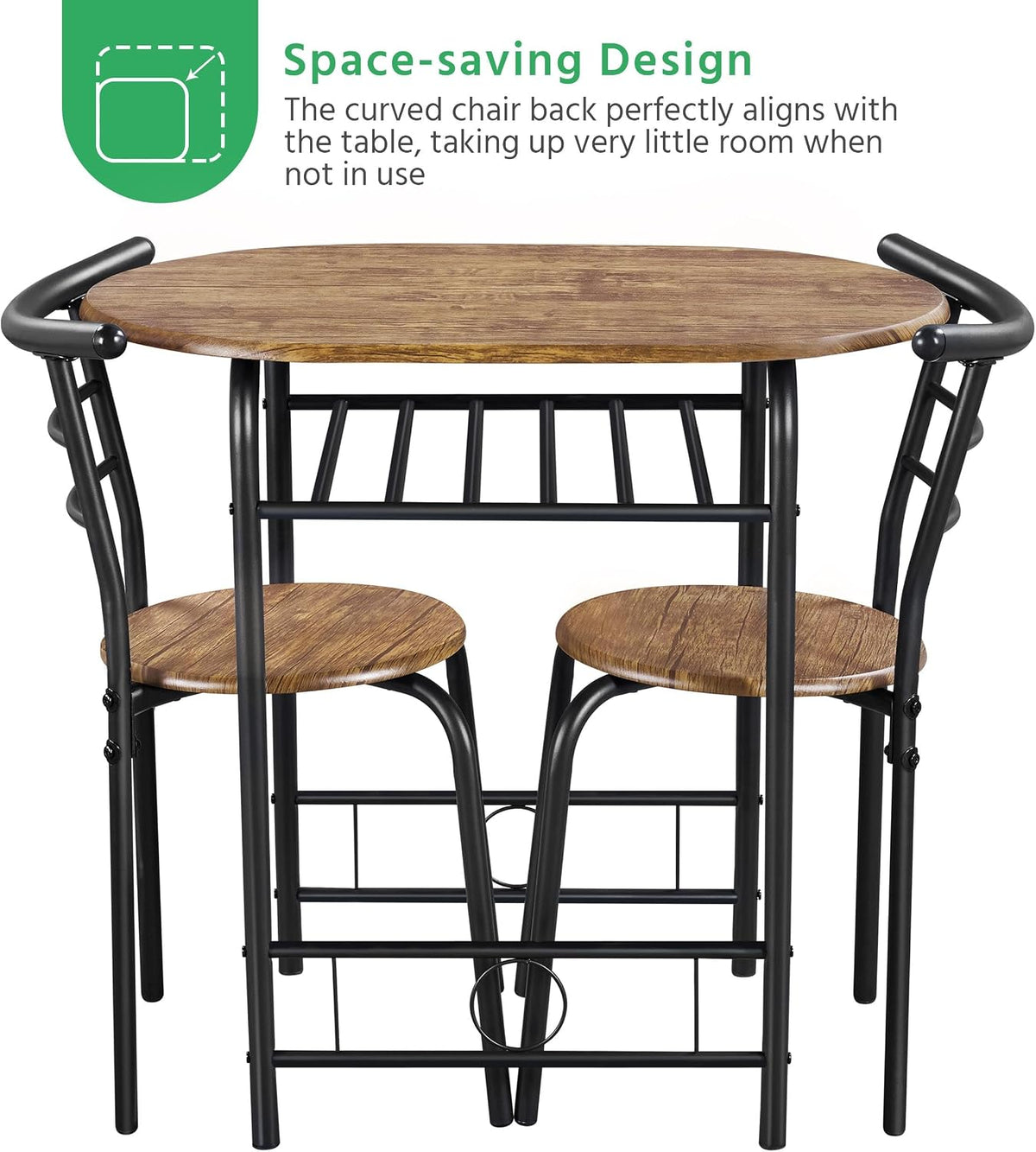 Yaheetech Eettafelset voor 2 Personen - Tafel 80 x 53 x 75,5 cm met 2 Stoelen - Met Opbergplank - Bruin