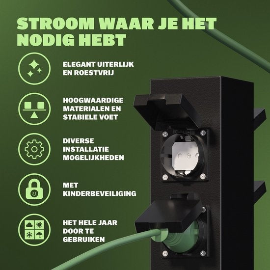 Monzana Stekkerdoos 4voudig - IP44 Metaal & Spike – Zwart