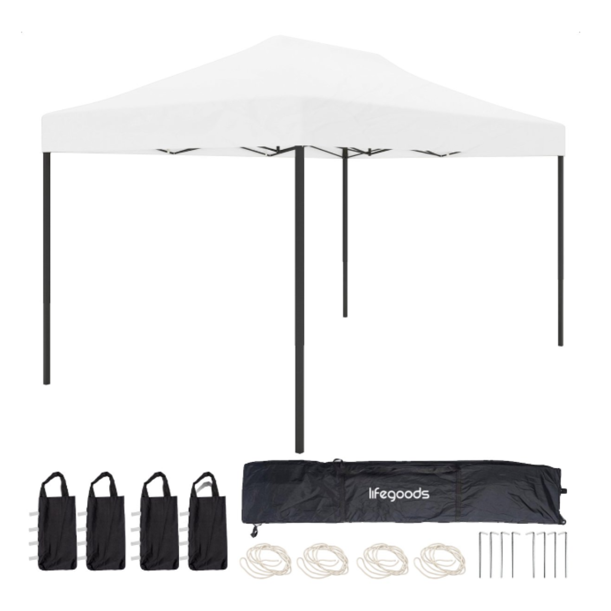 LifeGoods Partytent - Paviljoen - EasyUp - Opvouwbaar - Waterdicht - Met Draagtas met wieltjes - 440 x 297 cm - Wit