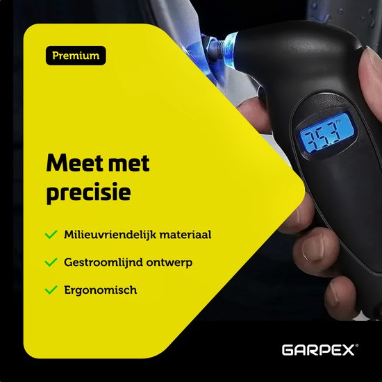 Garpex® Bandenspanningsmeter - Bandendrukmeter - Ingebouwde Zaklamp - Digitaal - Drukmeter