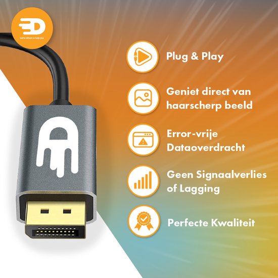USB C naar Displayport Kabel - 8K 60Hz 4K 120Hz - Thunderbolt 3 - Geschikt Voor Apple / iMac / Macbook (Pro) - 1.8 meter