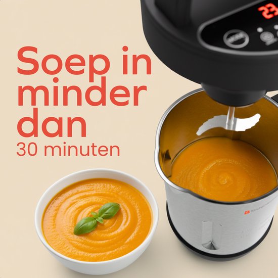 KitchenBrothers Soepmaker - 1.2L - 5 Programma's - Timer Display - Blender - RVS/Zwart