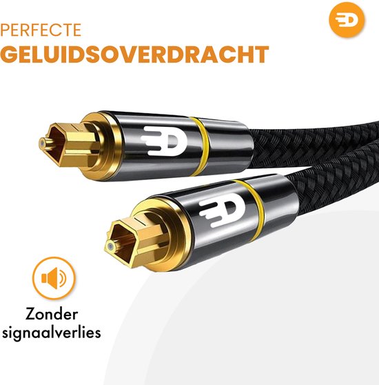 Drivv. Premium Toslink Optische Kabel Nylon - Optische Audiokabel - Optical Audio Kabel - Soundbar - Male to Male - 5 meter - Zwart