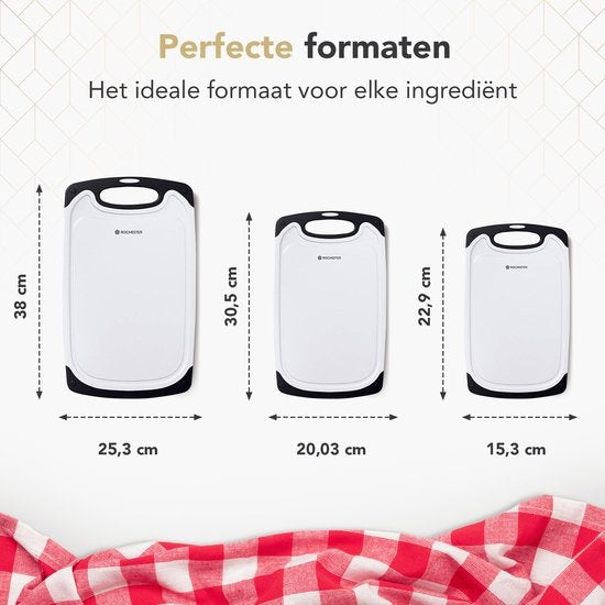 Rochester Kunststof snijplanken set – 3-Delig – Anti-Slip Handvaten – Luxe design – Vaatwas Bestendig – Duurzaam