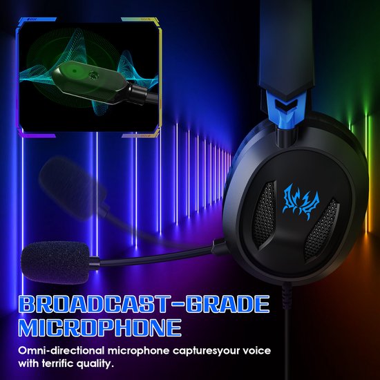 KOTION EACH G3100 Gaming Headset - Over-ear Koptelefoon met Microfoon - Geschikt voor Nintendo Switch,PS5, PS4, Xbox Series X|S, Xbox One, Mobile & PC - Zwart blauw
