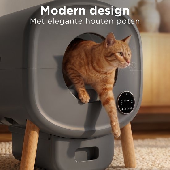 TrevoPet® Neo - Automatische Kattenbak met App - Zelfreinigende & Veiligheidssensoren - 13L Afvalbak - Incl. Kattenbakmat, 60 Zakjes & Accessoires - Grijs