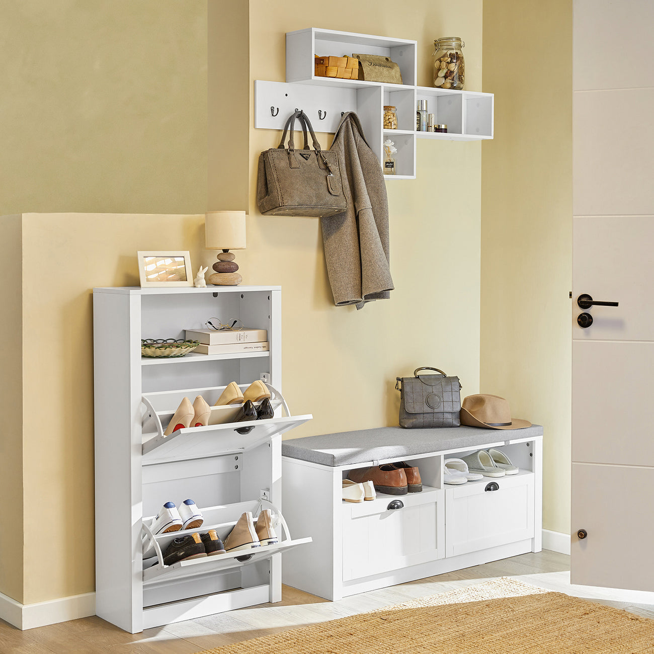 SoBuy FSR87-K-W Schoenenkast Met 2 Kleppen - 60 x 24 x 110 cm - Wit