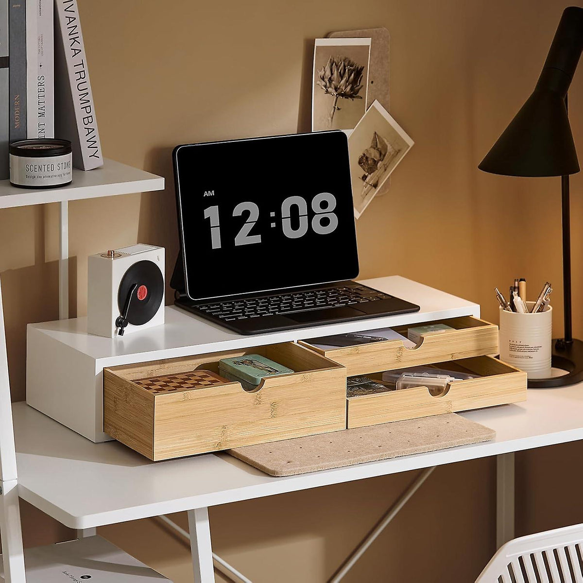 SoBuy - Monitor Stand BBF11-WN - 60 x 22 x 11 cm - Wit en Natuurlijk