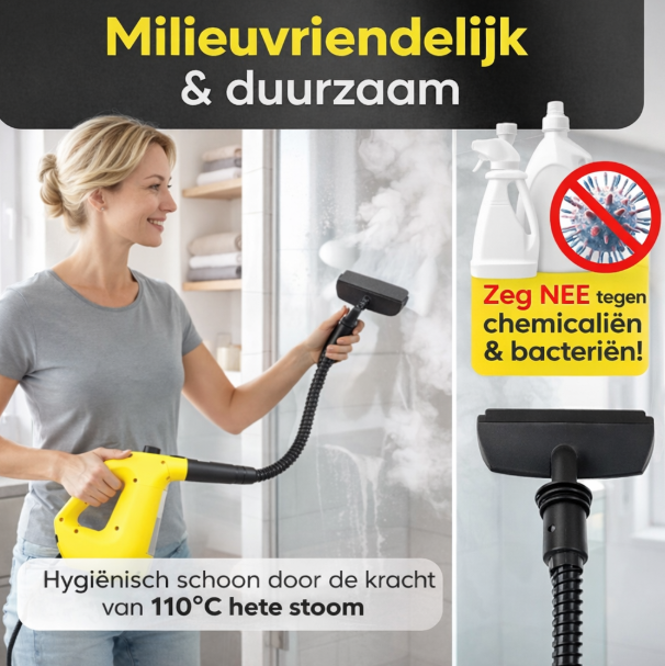 Neighbour's Friend 2-in-1 Stoomreiniger met Dweilfunctie 120 cm – Handstoomreiniger 1500 W – 450 ml – 4 m Snoer – Geel