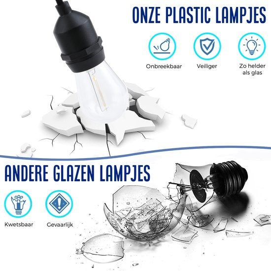 SHINE - Lichtsnoer buiten - Lichtslinger op Zonne-energie - Solar Led Prikkabel - Feestverlichting - Lampjes slinger - Tuinverlichting - Vintage Classic Sfeerverlichting - 8,3 Meter - 12 Led E27 Lampen met Afstandsbediening