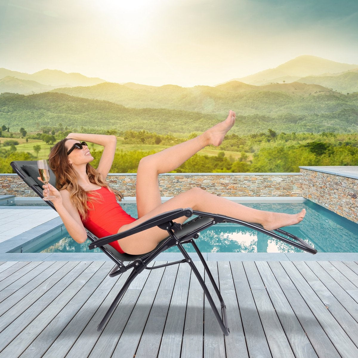 LifeGoods® Opvouwbare Relaxstoelen – Set van 2 – 30°-90° Verstelbaar – Metaal - Met Beker- en Telefoonhouder – Donkergrijs