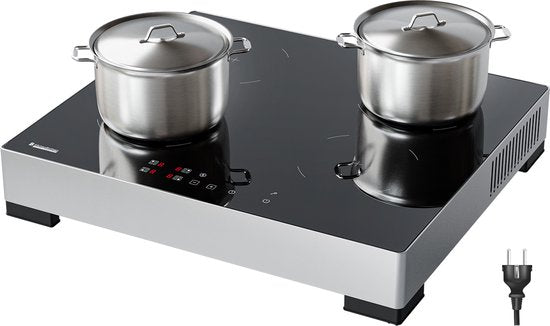 KitchenBrothers Inductie Kookplaat - Vrijstaande Inductieplaat - 60 cm - 4 Zones - 1 Fase - Tot 2400W - Zilver/RVS