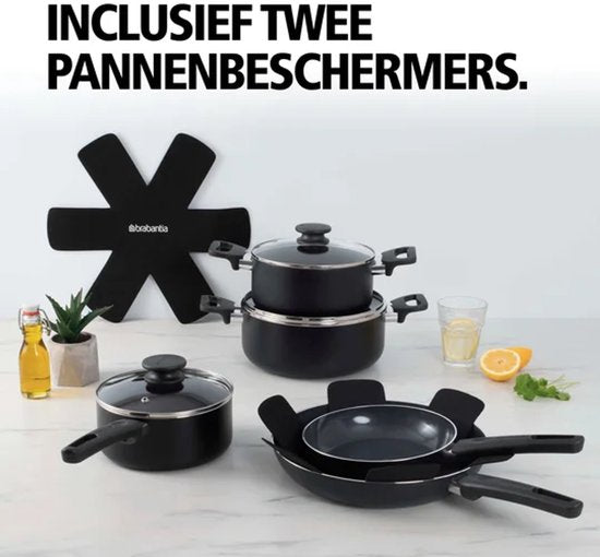 Brabantia Cooking Pleasure set - 7- delig - Inductie - Keramische anti aanbaklaag - 100% PFAS vrij - Zwart