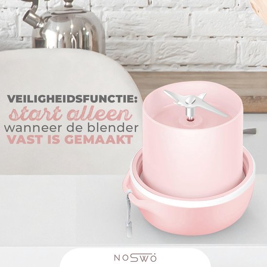 Noswo - Blender To Go - Draagbare Blender - Portable Blender - Mini Blender voor Onderweg - Smoothie Maker - Draadloze Blender - Roze