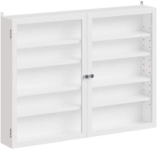 SoBuy Wandkast met 2 Klapdeuren en 4 Verstelbare Planken – Ruimtebesparende Opbergkast – Wandmontage – Wit – FSB113-W
