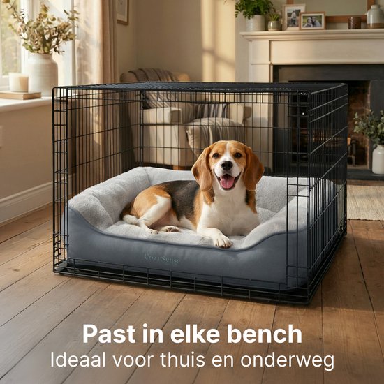 CozySense® Orthopedisch Hondenkussen 75x45 cm Maat M - Waterdicht & Wasbaar - Benchkussen en Hondenbed - Ultra Zachte Sherpa Stof - Grijs & Antraciet
