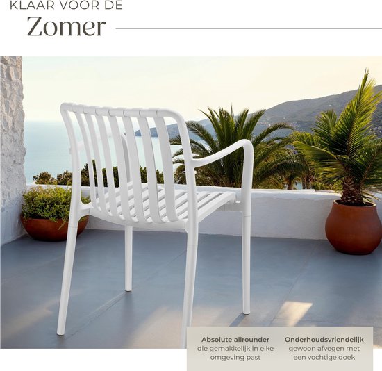 tectake® Set van 4 Tuinstoelen Alcudia - Creme - Kunststof Stoelen met Armleuning - Tuinset voor om de Tuintafel of op de Camping - Stapelbaar - Stoelen voor Tuin, Terras of Balkon - Weerbestendig en UV-bestendig - Draagkracht 120kg per Tuinstoel